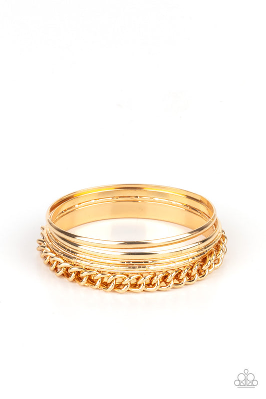 Paparazzi A Piece of The Action - Gold Bangle Bracelet P9ED-GDXX-043XX