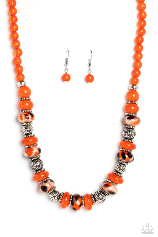 Paparazzi Warped Whimsicality - Orange  Necklace SetP2ST-OGXX-109LO