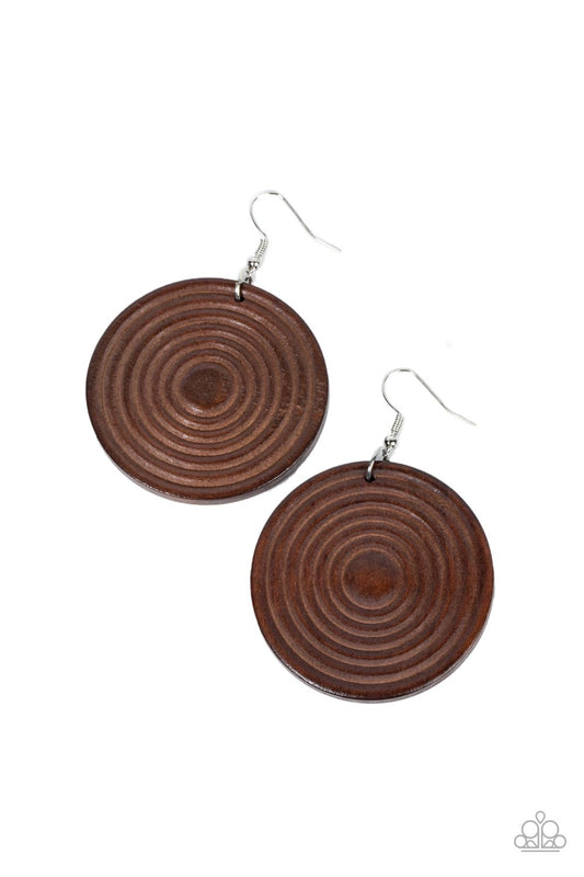 Paparazzi Caribbean Cymbal - Brown  Wood Earring P5SE-BNXX-178XX