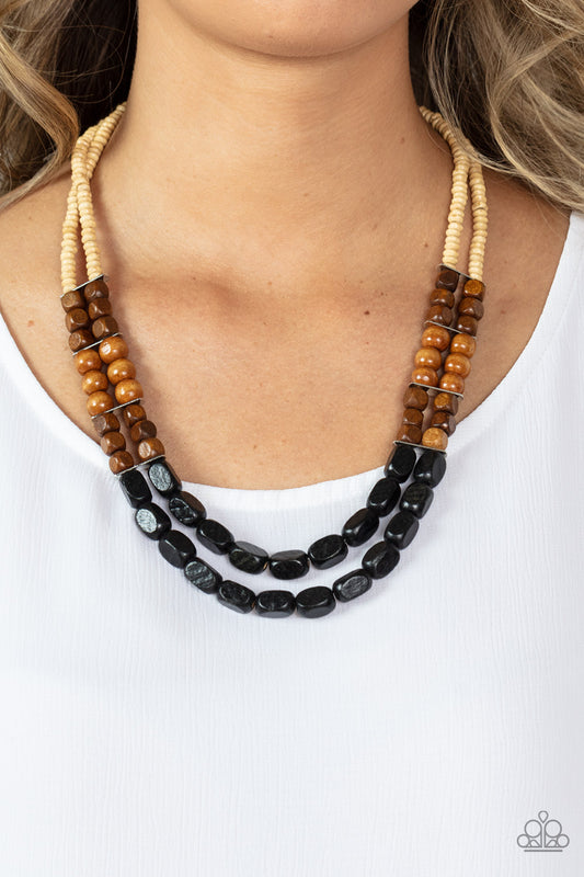 Paparazzi Bermuda Bellhop - Black Wood Necklace P2SE-BKXX-300XX