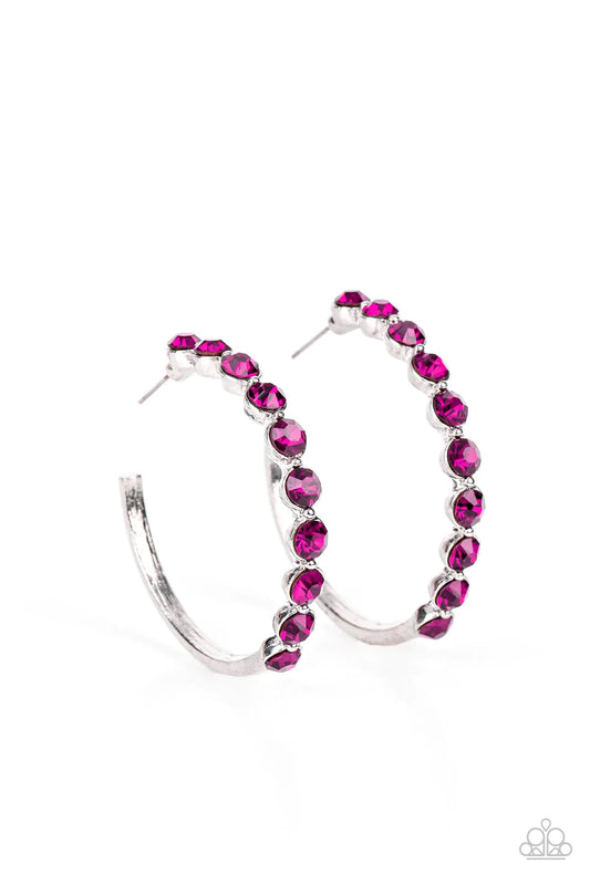 Paparazzi Accessories: Photo Finish - Pink Rhinestone Hoop Earrings