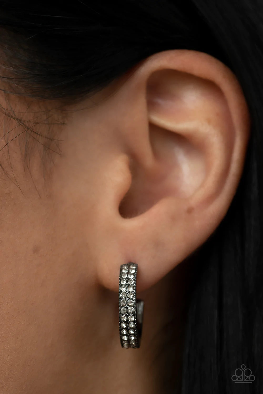 Paparazzi Small Town Twinkle - Gunmetal Post Hoop Earring-Paparazzi