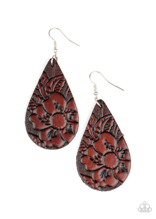 Paparazzi Beach Garden - Brown Leather Earring P5SE-BNXX-126XX