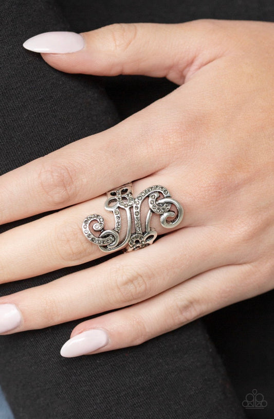 Paparazzi Waltzing Wonders - Silver - Smoky Rhinestones - Butterfly - Ring