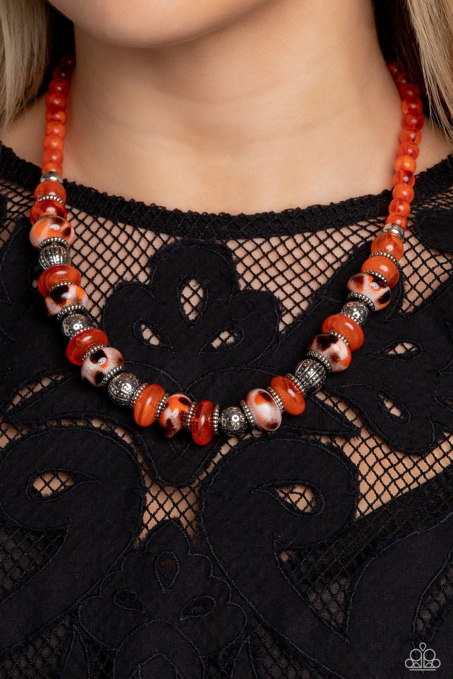 Paparazzi Warped Whimsicality - Orange  Necklace SetP2ST-OGXX-109LO