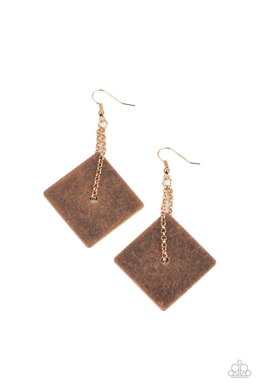 Paparazzi Block Party Posh - Copper  Earrings P5ED-CPXX-034XX