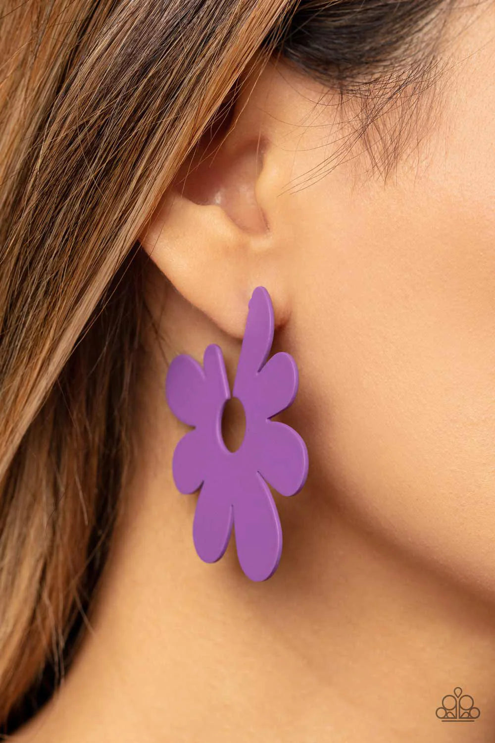 Paparazzi Flower Power Fantasy - Purple - Earrings Hoop - EMP Exclusive